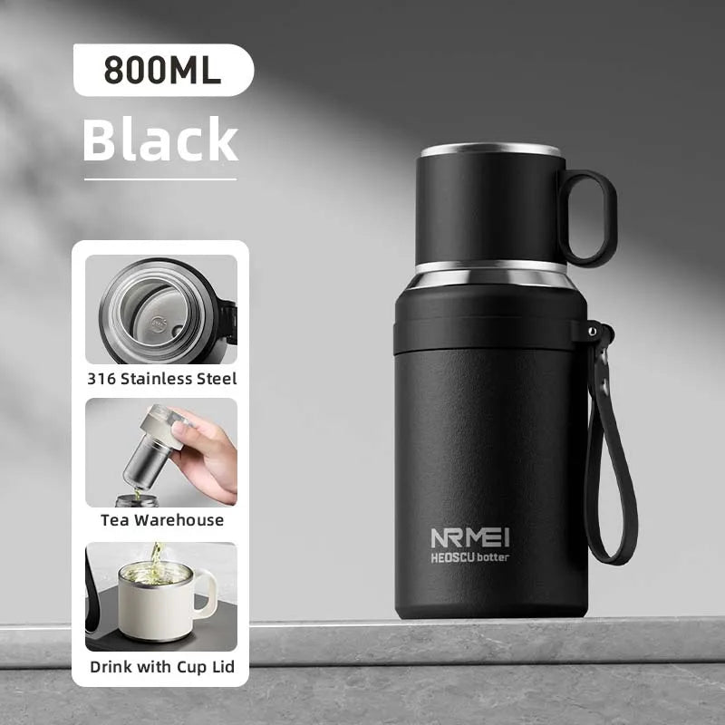 Stainless Steel Thermos Bottle with Magnetic Control, Outdoor Portable Flask, Insulated Water Bottle, Tea Warehouse, 316L
