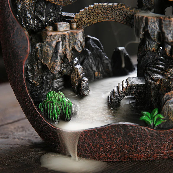 Stunning Mountain River Waterfall Backflow Incense Burner – Handcrafted from premium resin with breathtaking realism. Watch fragrant smoke cascade down rugged cliffs and winding streams like a living misty waterfall