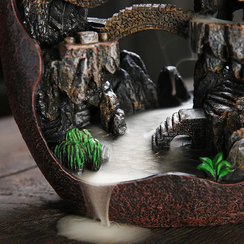 Stunning Mountain River Waterfall Backflow Incense Burner – Handcrafted from premium resin with breathtaking realism. Watch fragrant smoke cascade down rugged cliffs and winding streams like a living misty waterfall
