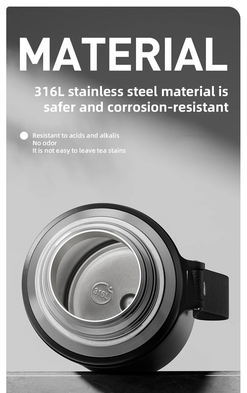 Stainless Steel Thermos Bottle with Magnetic Control, Outdoor Portable Flask, Insulated Water Bottle, Tea Warehouse, 316L
