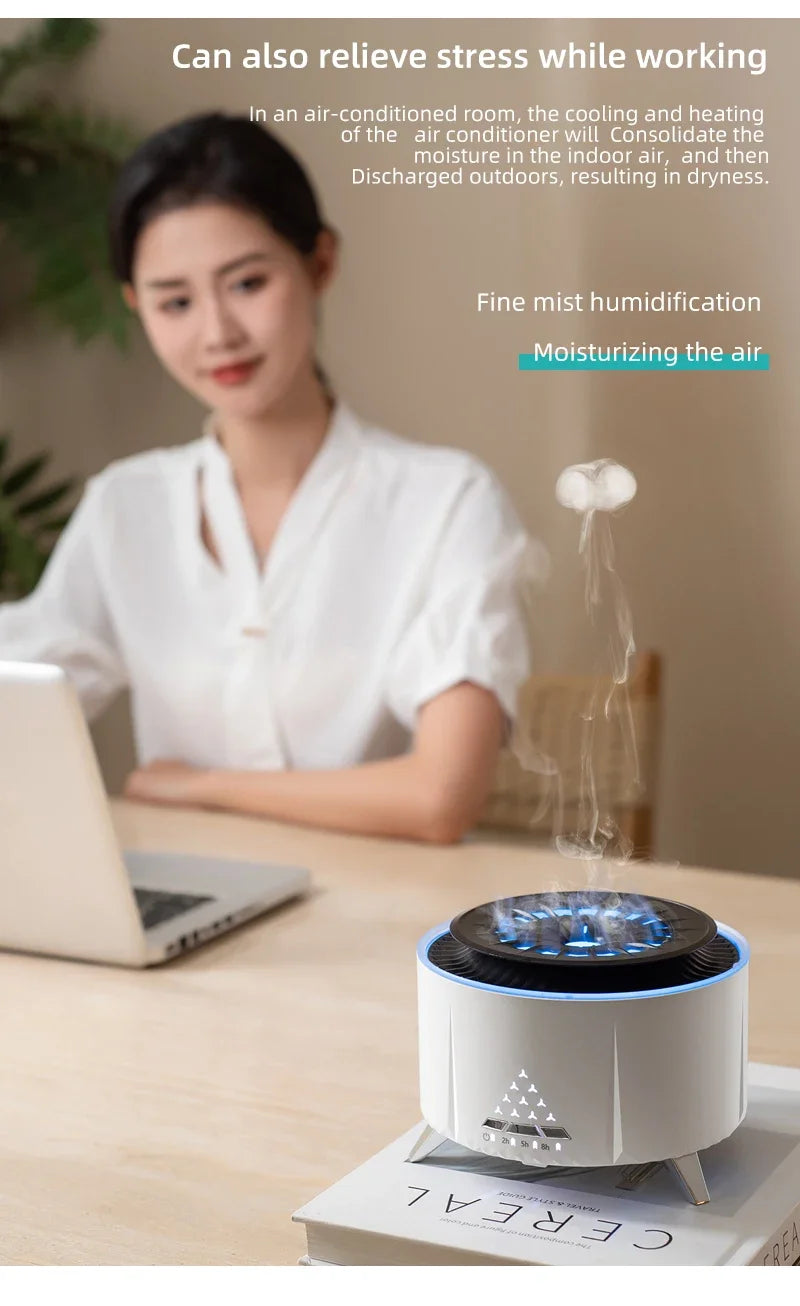 350ml Volcano Flame Air Humidifier - Sleep Aid White Noise Bluetooth Speaker, Essential Oil Diffuser with Remote for Bedroom