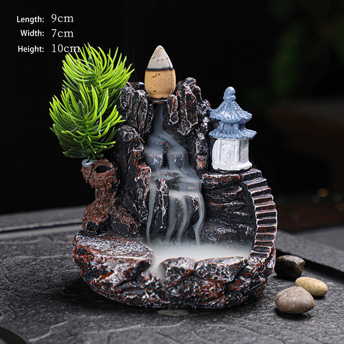 Dreamy High Peak Waterfall Incense Burner – Hand-finished resin sculpture designed for backflow cones. Watch in awe as scented smoke flows downward like morning mist over towering mountains—pure tranquility and visual poetry