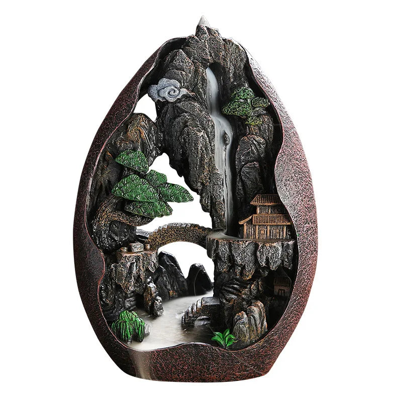 Stunning Mountain River Waterfall Backflow Incense Burner – Handcrafted from premium resin with breathtaking realism. Watch fragrant smoke cascade down rugged cliffs and winding streams like a living misty waterfall