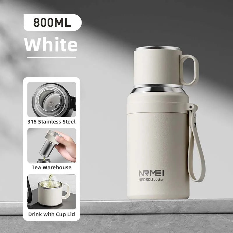 Stainless Steel Thermos Bottle with Magnetic Control, Outdoor Portable Flask, Insulated Water Bottle, Tea Warehouse, 316L