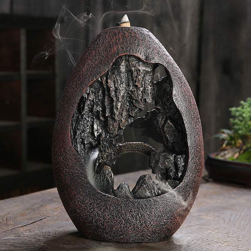 Stunning Mountain River Waterfall Backflow Incense Burner – Handcrafted from premium resin with breathtaking realism. Watch fragrant smoke cascade down rugged cliffs and winding streams like a living misty waterfall