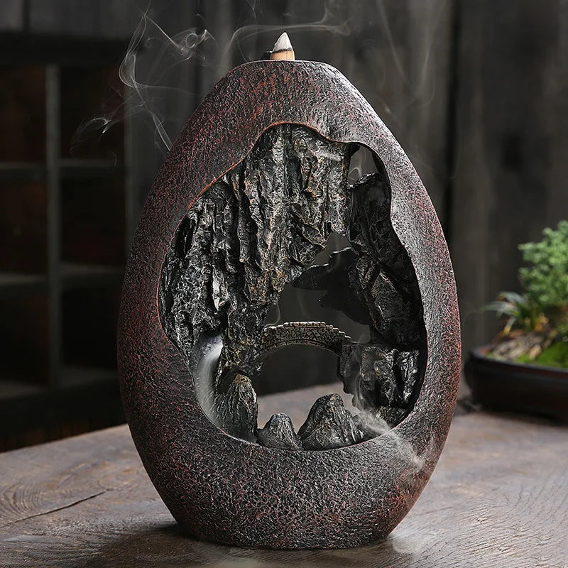 Stunning Mountain River Waterfall Backflow Incense Burner – Handcrafted from premium resin with breathtaking realism. Watch fragrant smoke cascade down rugged cliffs and winding streams like a living misty waterfall