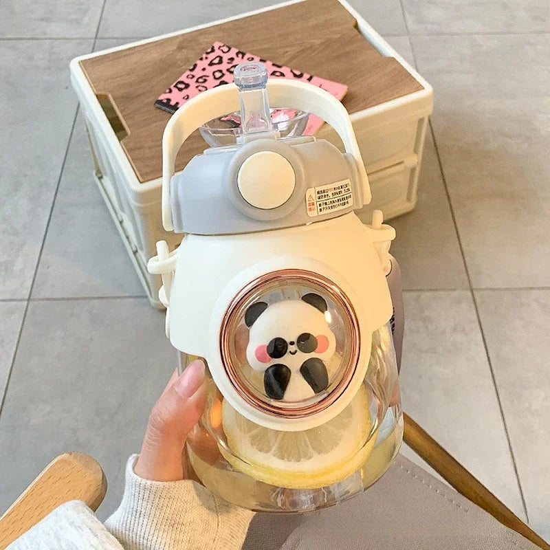 820ml Kids Water Bottle with Straw - Cute Kawaii Cartoon Design for Girls, Large Capacity for School, Student Travel