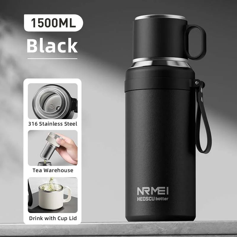 Stainless Steel Thermos Bottle with Magnetic Control, Outdoor Portable Flask, Insulated Water Bottle, Tea Warehouse, 316L