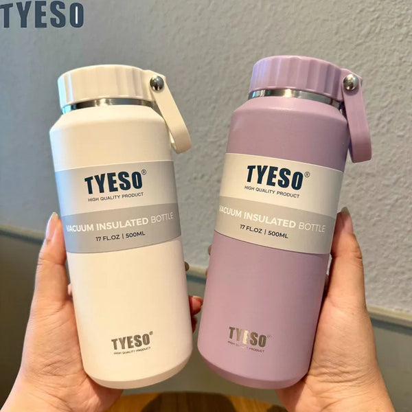 Tyeso Large Capacity Insulated Sport Water Bottle - Easy-Pull, Leak-Proof Travel Mug with Handle for Men and Women