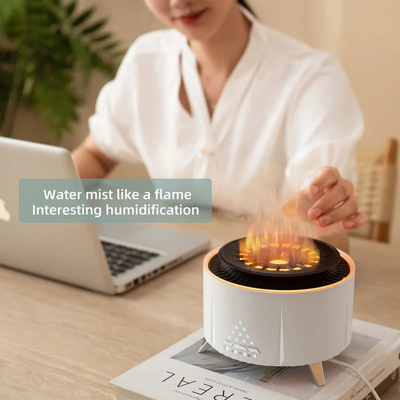 350ml Volcano Flame Air Humidifier - Sleep Aid White Noise Bluetooth Speaker, Essential Oil Diffuser with Remote for Bedroom