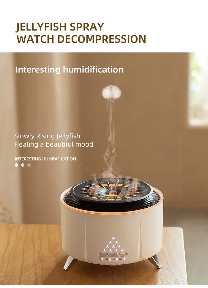 350ml Volcano Flame Air Humidifier - Sleep Aid White Noise Bluetooth Speaker, Essential Oil Diffuser with Remote for Bedroom