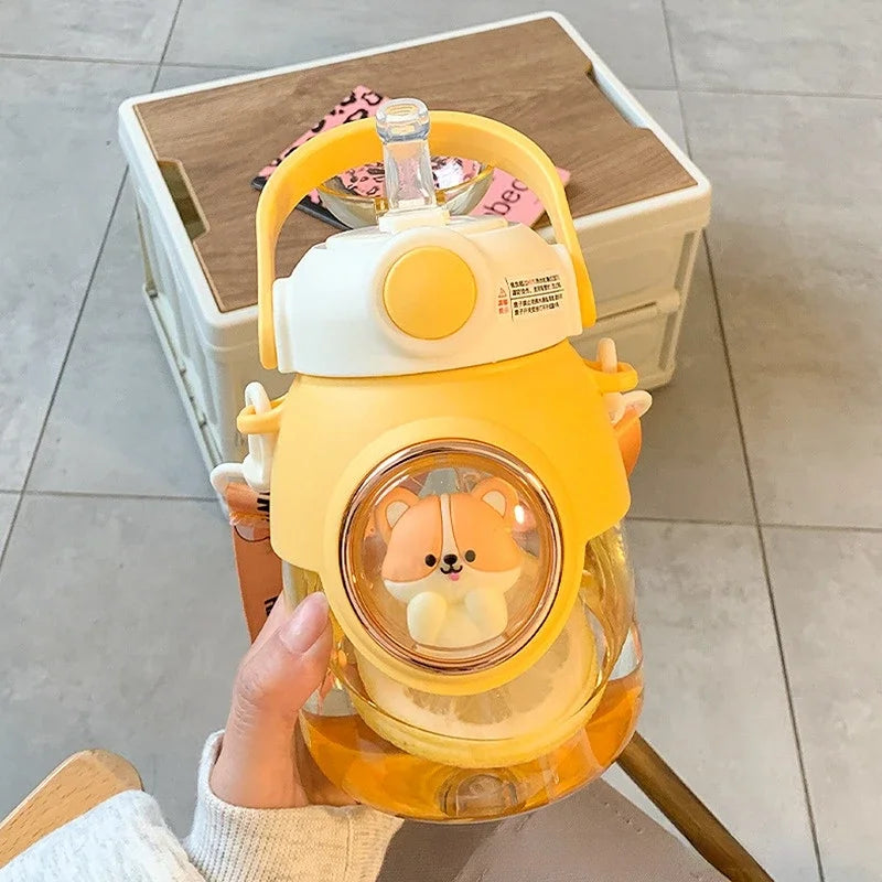 820ml Kids Water Bottle with Straw - Cute Kawaii Cartoon Design for Girls, Large Capacity for School, Student Travel