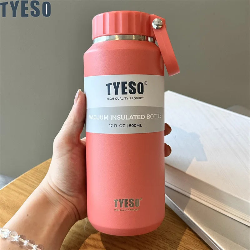 Tyeso Large Capacity Insulated Sport Water Bottle - Easy-Pull, Leak-Proof Travel Mug with Handle for Men and Women