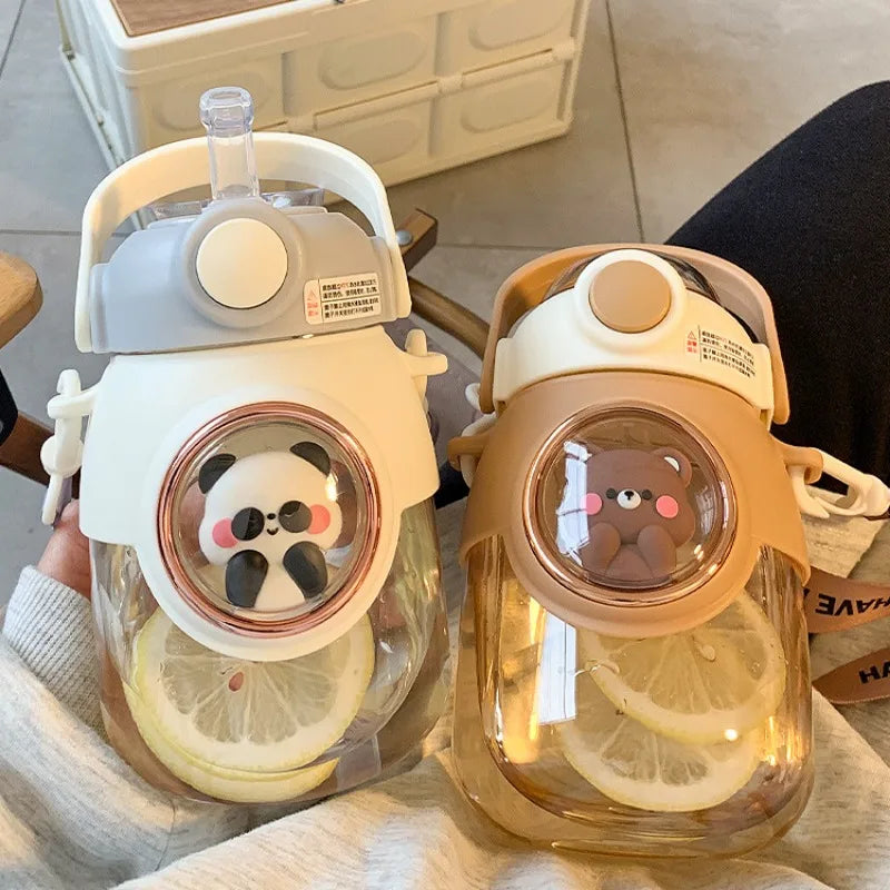 820ml Kids Water Bottle with Straw - Cute Kawaii Cartoon Design for Girls, Large Capacity for School, Student Travel