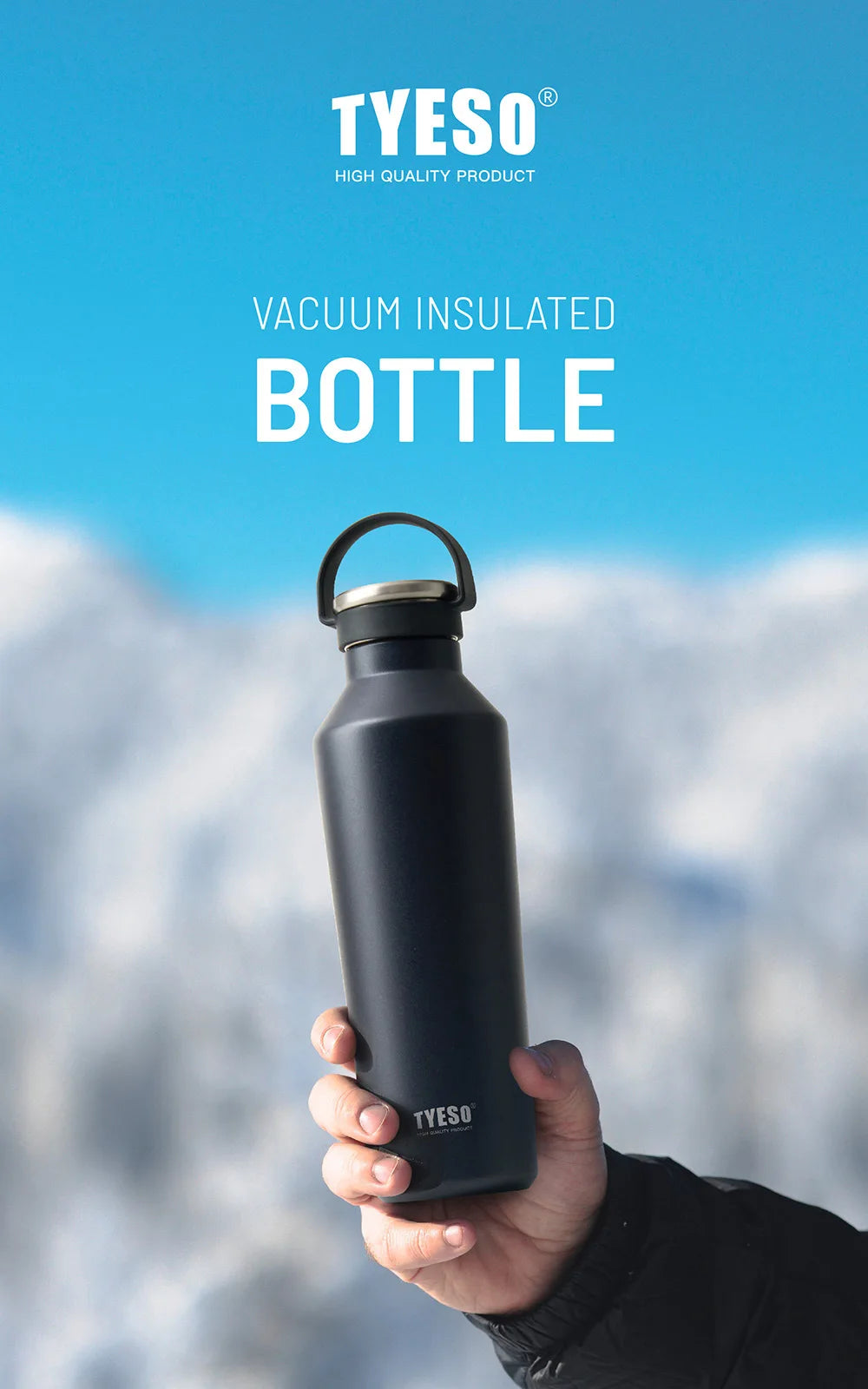 Tyeso 500ml Vacuum Insulated Water Bottle - Leak-Proof, Durable, Matte Finish with Portable Handle for Outdoor Sports