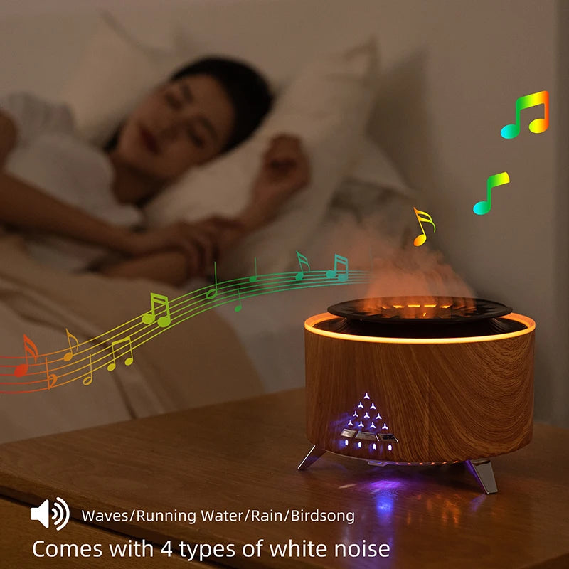 350ml Volcano Flame Air Humidifier - Sleep Aid White Noise Bluetooth Speaker, Essential Oil Diffuser with Remote for Bedroom